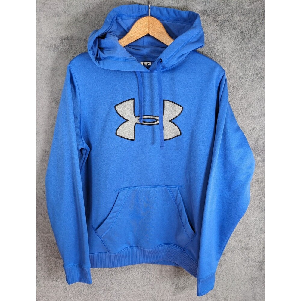 Under Armour Hooded Sweatshirt Womens Size L Embroidered Large Logo Blue EUC